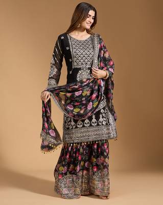 Arriva fab women's faux georgette fabric zari sequence embroidery work kurtaset with dupatta 2