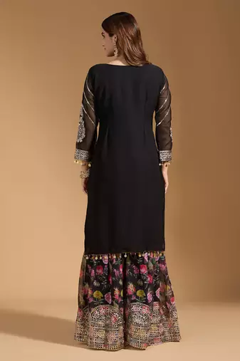 Arriva fab women's faux georgette fabric zari sequence embroidery work kurtaset with dupatta