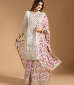  women's faux georgette fabric zari sequence embroidery work kurtaset with dupatta