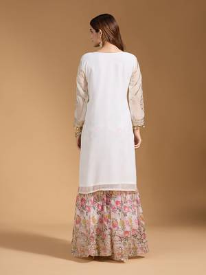 Arriva fab women's faux georgette fabric zari sequence embroidery work kurtaset with dupatta 3