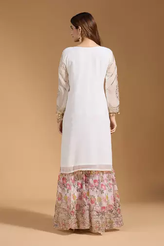 Arriva fab women's faux georgette fabric zari sequence embroidery work kurtaset with dupatta