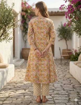 Arriva fab women's multicolor cotton blend floral printed kurta set with dupatta 3