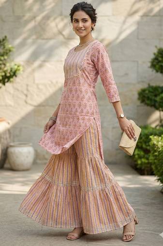 Arriva fab women's pure cotton floral printed kurta set with dupatta