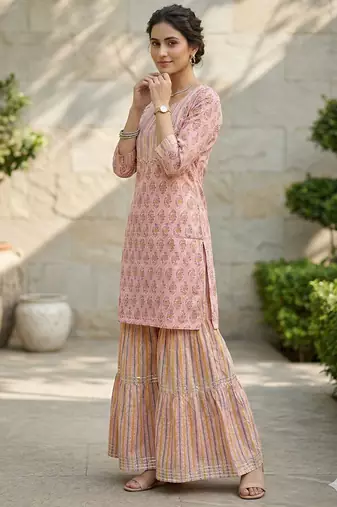 Arriva fab women's pure cotton floral printed kurta set with dupatta
