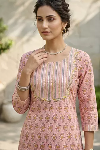 Arriva fab women's pure cotton floral printed kurta set with dupatta