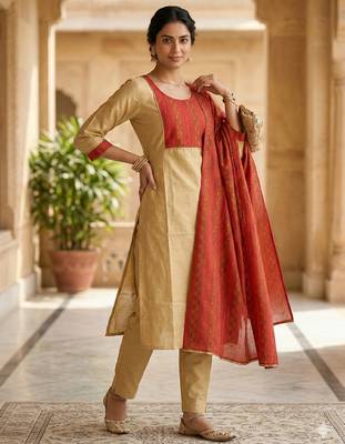 Arriva fab women's cotton gotapatti lace design straight side slit kurta set with duppata 2