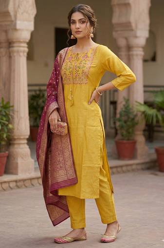  women's silk embroidered  kurta set with duppata