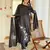 Women's black viscose rayon embroidered kurta pant set with chinon dupatta