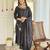 Women's black viscose rayon embroidered kurta pant set with chinon dupatta