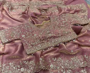 Pink Color Embroidery sequence work heavy border Satin Saree 2