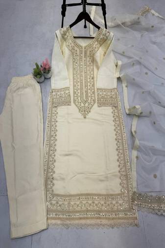Cream embroidered kurta set
