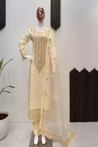 Cream embroidered kurta set