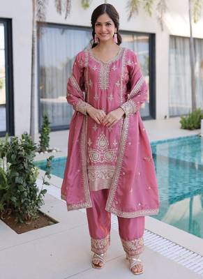 Pink silk kurta palazzo set 1