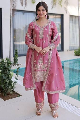 Pink silk kurta palazzo set