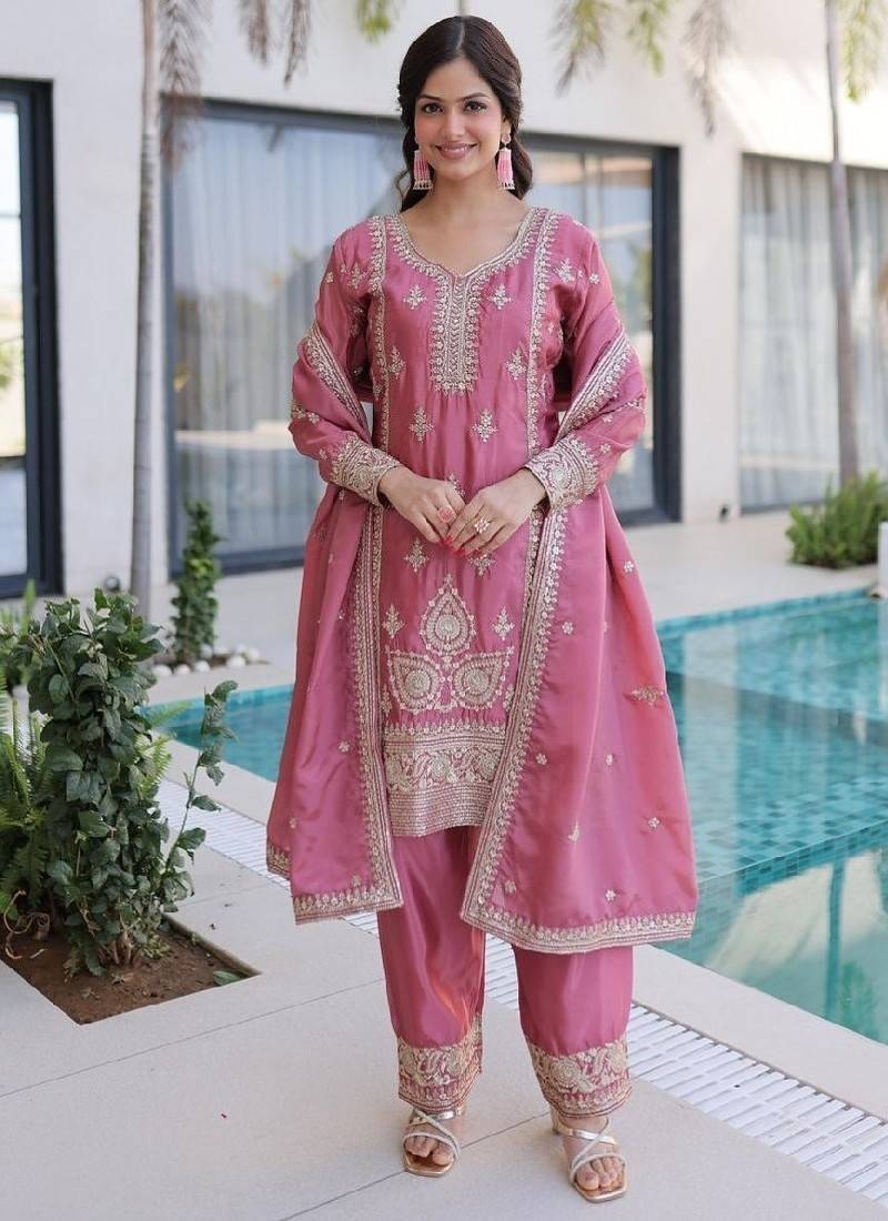 Pink silk kurta palazzo set
