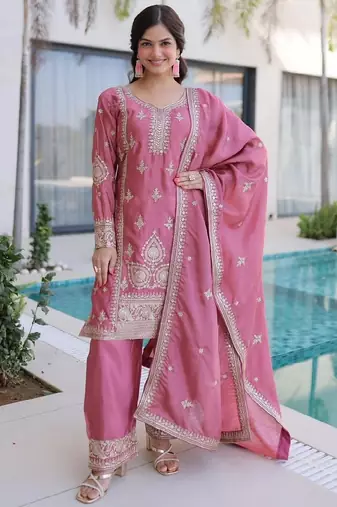 Pink silk kurta palazzo set