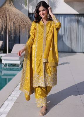Mustard silk festive suit set 3
