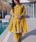 Mustard silk festive suit set