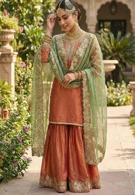 Rust orange embroidered kurta palazzo set 2