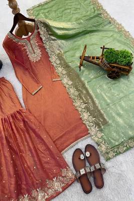 Rust orange embroidered kurta palazzo set 3