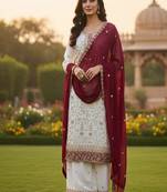 White embroidered kurta sharara set