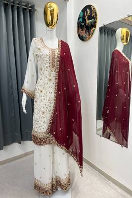 White embroidered kurta sharara set 3