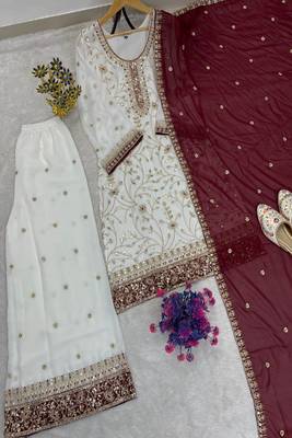 White embroidered kurta sharara set 4
