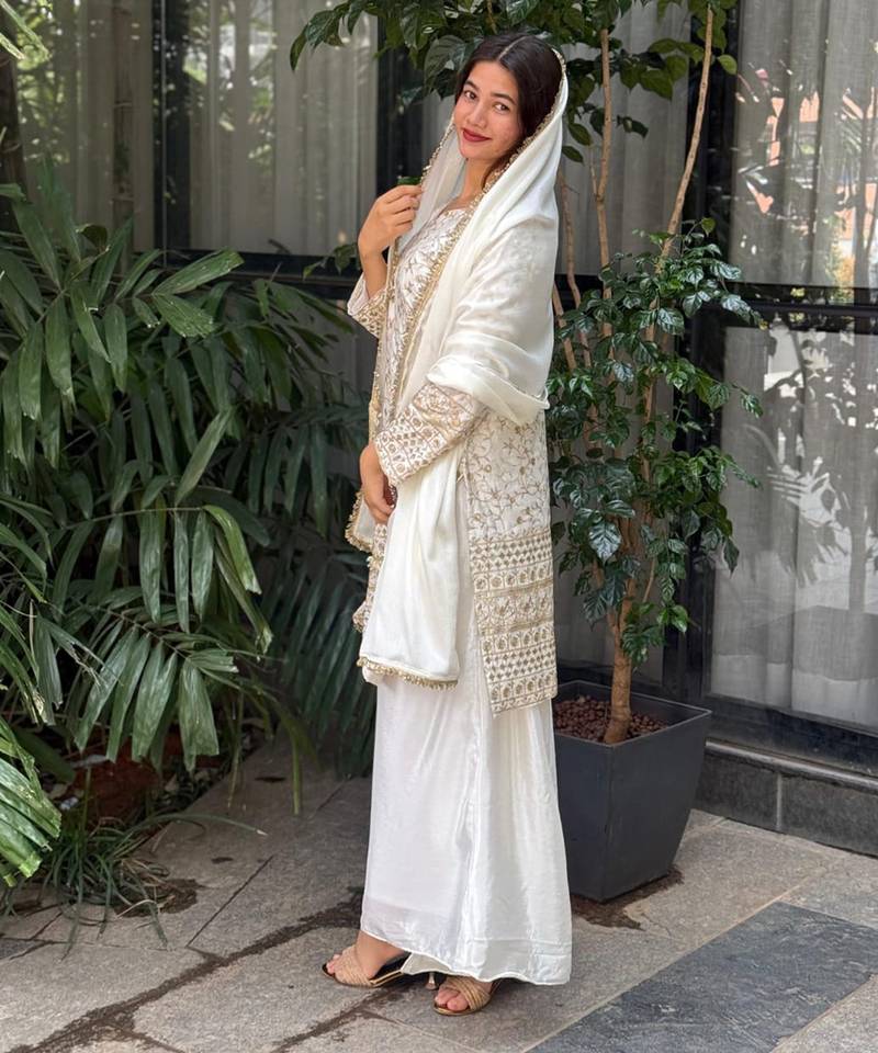 White and gold traditional sharara set