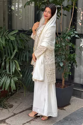 White and gold traditional sharara set