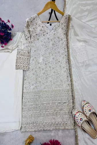 White and gold traditional sharara set