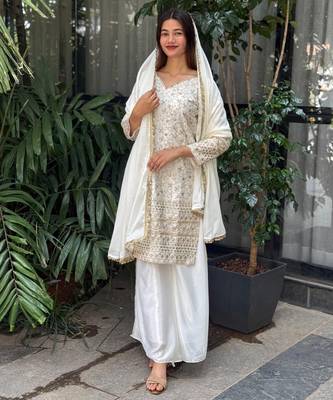 White and gold traditional sharara set 1