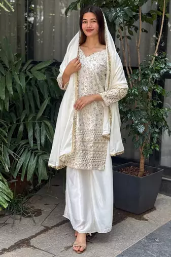 White and gold traditional sharara set