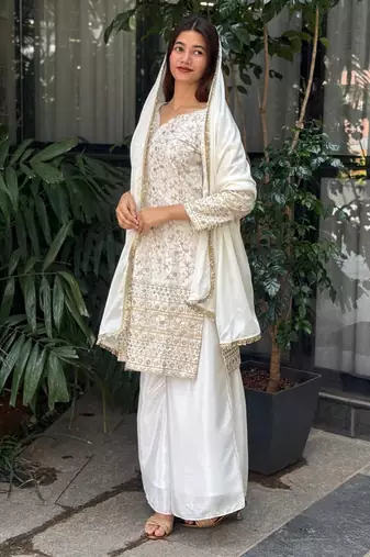 White and gold traditional sharara set