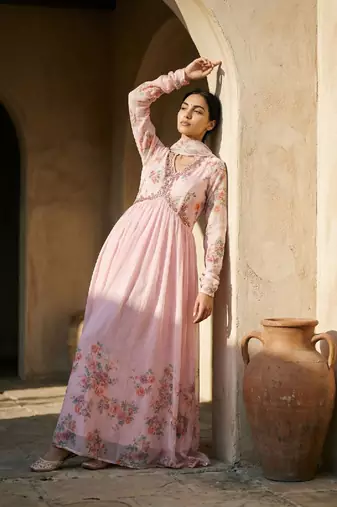 Pink floral anarkali dress