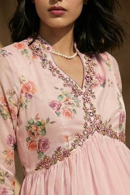 pink floral printed anarkali dress with dupatta 4