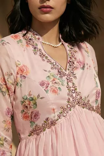 pink floral printed anarkali dress with dupatta