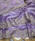 Lavender Color Embroidery sequence work heavy border Satin Saree