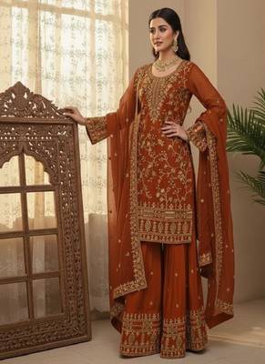 Brown embroidered kurta sharara set 1