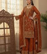 Brown embroidered kurta sharara set