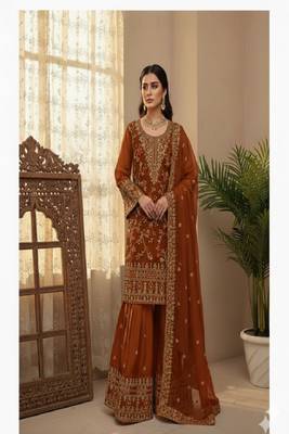 Brown embroidered kurta sharara set 2