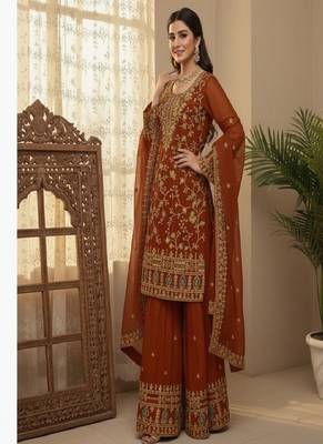 Brown embroidered kurta sharara set 3