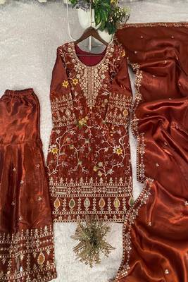 Brown embroidered kurta sharara set 4