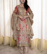 Beige floral straight kurta set