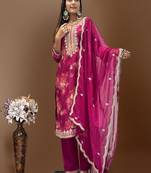 Rani-pink floral kurta pant set