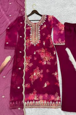 Rani-pink floral kurta pant set 3