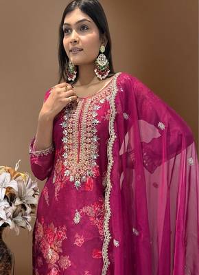 Rani-pink floral kurta pant set 4