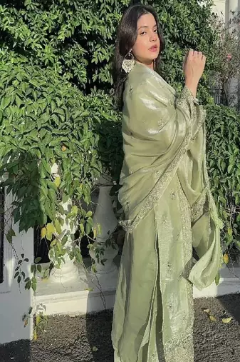Pastel green embroidered palazzo set
