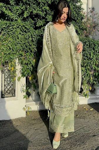 Pastel green embroidered palazzo set