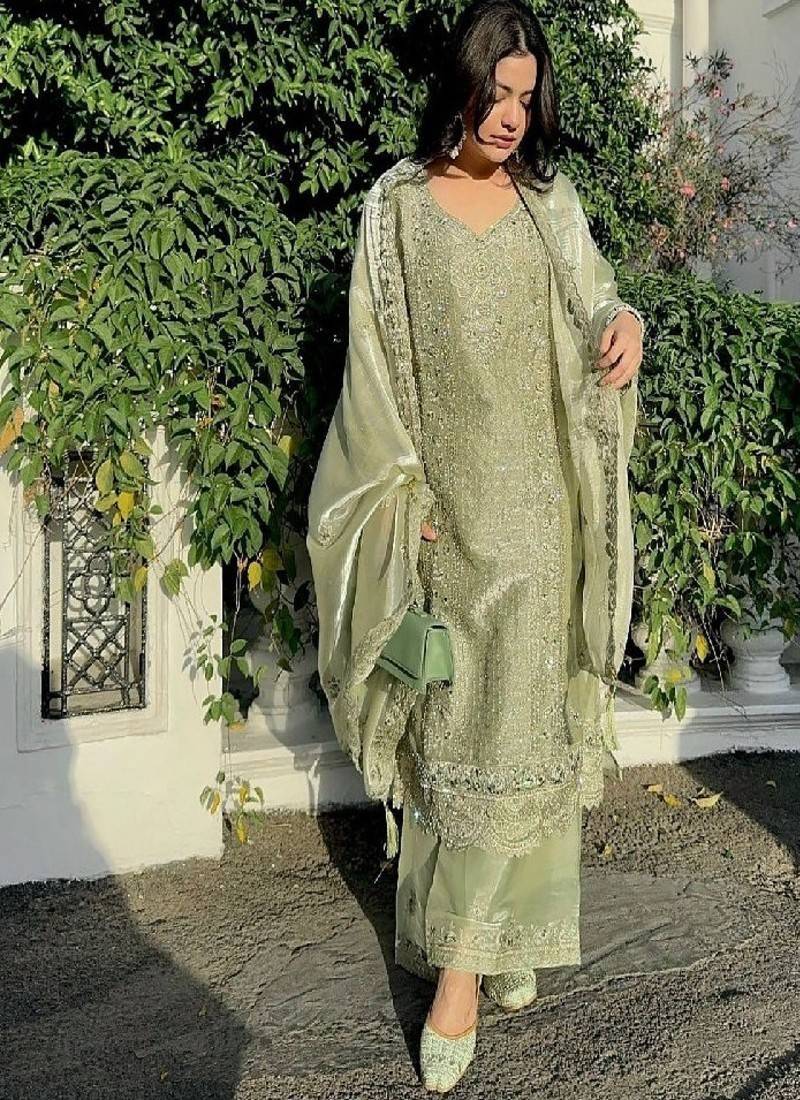 Pastel green embroidered palazzo set