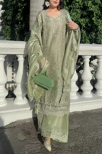 Pastel green embroidered palazzo set